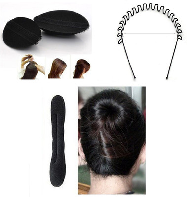 

Chanderkash Set Of Donut Bun With Puff Bun And Hair Band Hair Accessory Set(Black)