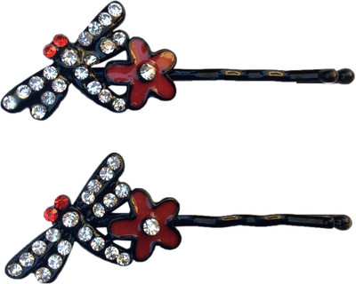 

B-Fashionable Dragonfly & Flower Bobby Hair Pin(Red, Black)