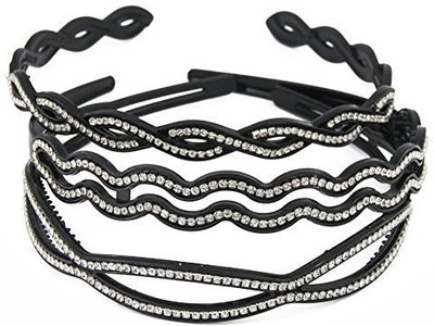 

CR Yeshan Set of 3 pcs Fashion Rhinestone and Crystal Decor Handmade Plastic Headband,no Slip Wave Hairband for girls Head Band(Multicolor)