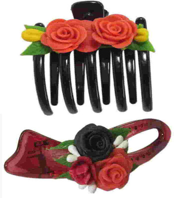 

Advanc Hotline Porcelain clay work fancy banana clip (Combo of 2) Hair Clip(Multicolor)
