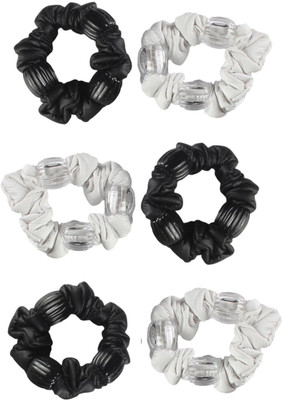 

AccessHer Plain Beaded Leather Rubber Band(Black, White)