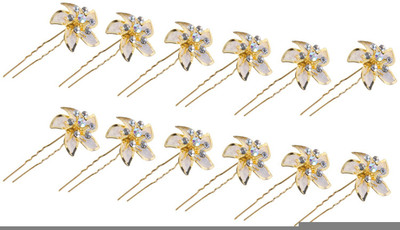 

Pink Rose Charm (12 Pins) Hair Pin(Gold)