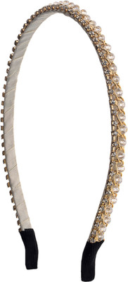 

The Ethnic Wears Metal Alloy, Silk Covered, Beeds, Crystal & CZ Stones, etc. Hair Band(Gold)
