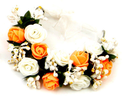 

Sanjog Splendid Peach Hand Piece Tiara/Puff Wrap For Gifting Bun Clip(Pink, White)