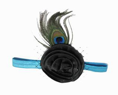 

AkinosKIDS Peacock Feather Ruffled Rosette stretchy Flower Head Band(Green)