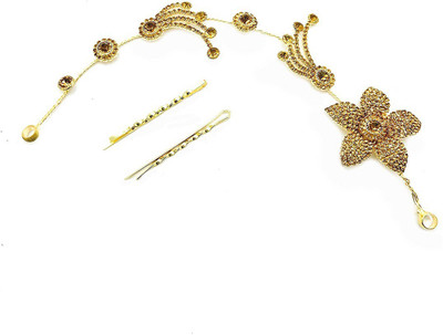 

AccessHer Stone Studded wedding and Party Fancy Premium Quality Tiara With Pin Hair Accessories For Women&Girls Head Band(Gold)