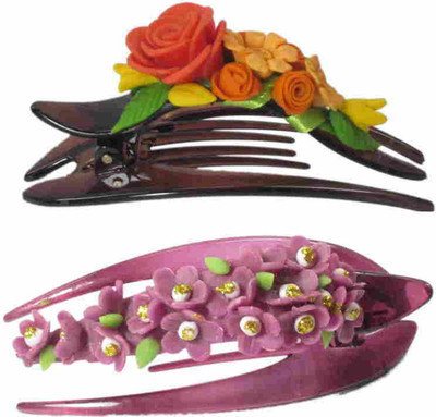

Advanc Hotline Porcelain clay work fancy banana clip (Combo of 2) Hair Clip(Multicolor)