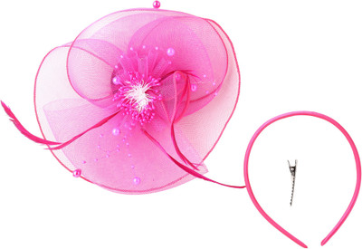 

Sanjog Retro Feather Mesh Net Flower Hat Fascinators Headband Hair Clip Hair Band(Pink)