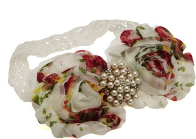 

AkinosKIDS Vintage Diamond Pearl Chiffon Flower Head Band(Beige)