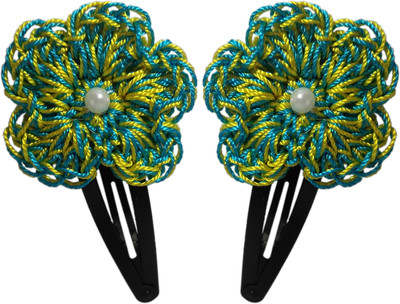 Threads N Ribbons Green Blue Crochet Tic Tac Clip, Hair Clip, Hair Pin(Green, Blue)