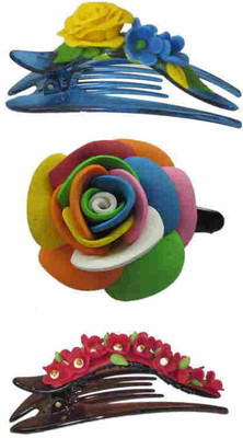 

Advanc Hotline Porcelain clay work fancy banana clip (Combo of 3) Hair Clip(Multicolor)
