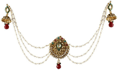 

9blings Polki Kundan Revers Ad Pearl Copper Bun Pin Earrings Hair Accessories Hair Accessory Set(Multicolor)