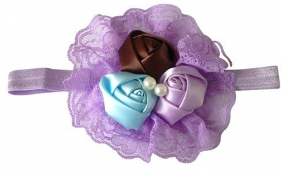 

NeedyBee Soft Lace Three Rose on a Net Sheer for Girls Head Band(Purple)