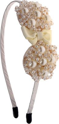 

The Ethnic Wears Metal Alloy, Silk Covered, Beeds, Crystal & CZ Stones, etc. Hair Band(White)