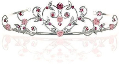 

Venus Jewelry Rose Flower Rhinestone Crystal Wedding Tiara Crown - Pink Roses Silver Plating by Venus Jewelry Hair Pin(Multicolor)