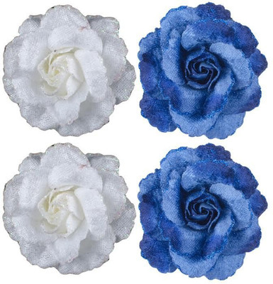 

Majik Hair Accessories Velvet Flower Set of 4 Tic Tac Clip(Blue, White)