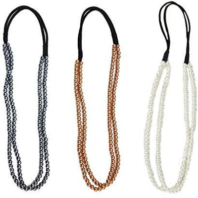 

Blovess yueton Pack of 3 Fashion Women's Elastic 2 Layer Pearl Hair Band Headband Princess Style Hair Hoop Hair Accessories Head Band(Multicolor)
