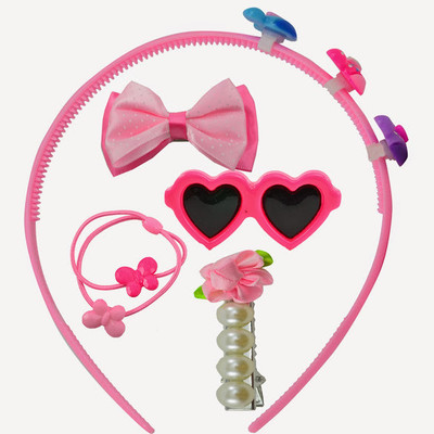 

Angel Glitter Pink Hearts And Pearls Combo Hair Accessory Set(Pink)