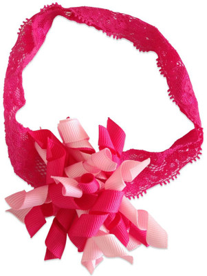 

NeedyBee Infants Pink & White Korker Bow Soft Lace Baby Little Girls Head Band(Pink)
