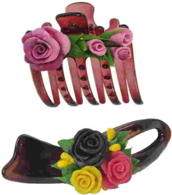 

Advanc Hotline Porcelain clay work fancy banana clip (Combo of 2) Hair Clip(Multicolor)