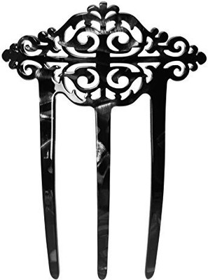 

France Luxe Fine Filigree Chignon Comb - Nacro Black Hair Clip(Black)