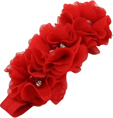 

AkinosKIDS Newborn Girl Rosette Pearl Kids Barefoot Sandal set Hair Accessory Set(Red)