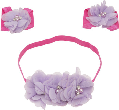 

NeedyBee Infants to Baby Girls Flower Bunch Kids Baby Headband and Barefoot Sandal Hair Accessory Set(Purple)