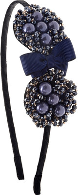 

The Ethnic Wears Metal Alloy, Silk Covered, Beeds, Crystal & CZ Stones, etc. Hair Band(Black)