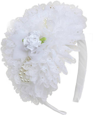 

One Personal Care Princess Flower Charm Pearl Studded Netted Designer Part Wear Hair Accessory Set, Hair Band(White)