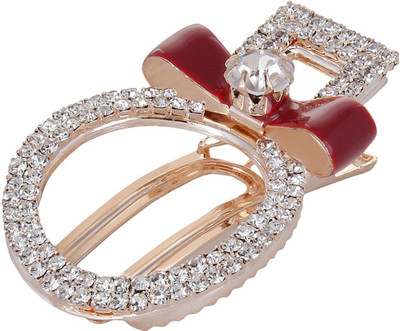 

Fayon Designer Modern Red Bow With Crystal Circle Hair Pin(Red)