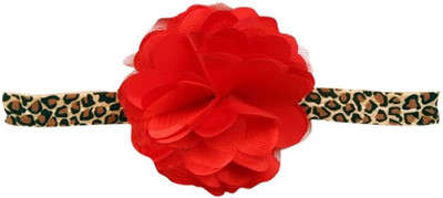 

NeedyBee Newborn Infants Soft Lace Leopard Print Baby with Red net Flower stitched on top Head Band(Red)