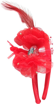 

Super Drool Red Embellished Fabric Bow and Feather Head Band(Red)