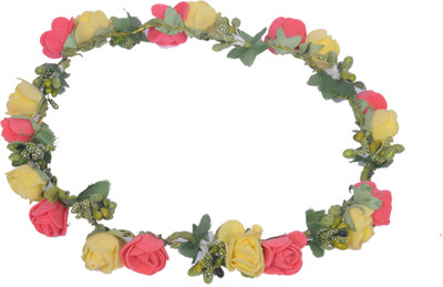 

Sanjog Yellow and Dark Pink Flower Gracious Tiara Crown For Wedding Party Beach For Women Girls Head Band(Yellow, Pink)