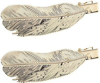 

Pink Rose Leaf Charm Hair Clip(Gold)