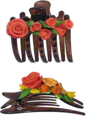 

Advanc Hotline Porcelain clay work fancy banana clip (Combo of 2) Hair Clip(Multicolor)