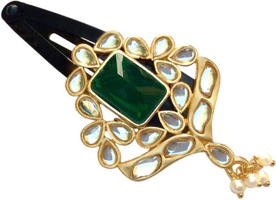 

B-Fashionable Kundan Tic Tac Clip(Green, Gold)