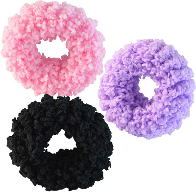 Sarah Set of 3 Rubber Band for Women - Pink, Purple & Black Head Band(Pink)