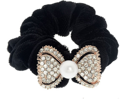 

The Ethnic Wears Pearls and Stones Studded Rubber Band(Black)