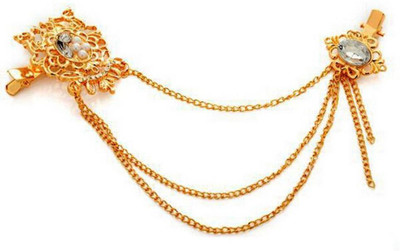 SENECIO 'S Graceful Hollow Carved Flower Imitation Pearl Diamond Double Side Jewel Pin Hair Chain, Hair Clip(Gold)