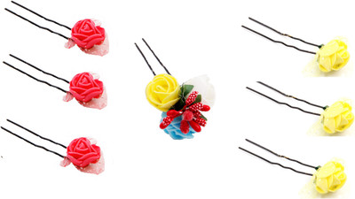 

Sanjog Flower Bun Pin/U Pin For Wedding/Party Hair Clip(Yellow, Red)