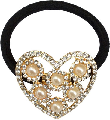 

B-Fashionable Pearl Heart Rubber Band(Gold)