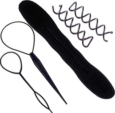 

SENECIO 'S Topsy Tail Foam Sponge Bun Maker Large & Spiral Screw Pin Combo Pack Hair Accessory Set(Black)