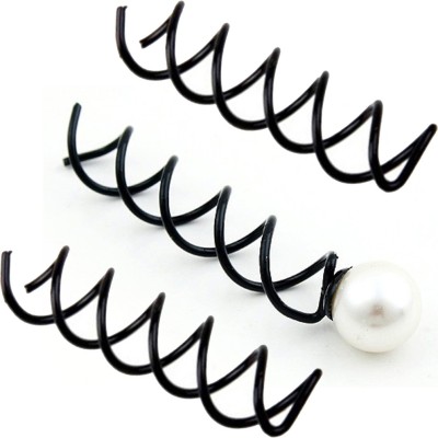 

SENECIO 'S 3Pc Simple & With Imitation Pearl Spiral Spin Screw Magic Barrette Coil Combo Hair Pin(Black)