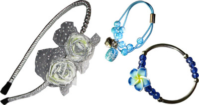 

GD Floral Hairband, Rubber Band, Bracelet Hair Accessory Set(Blue, White)