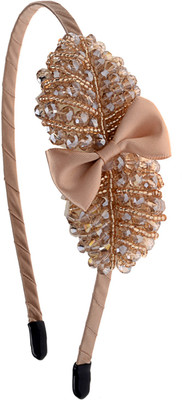 

The Ethnic Wears Metal Alloy, Silk Covered, Beeds, Crystal & CZ Stones, etc. Hair Band(Orange)