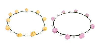 

FashBlush Chic Flower Pearl Pink and Peach Combo Tiaras (Set Of 2) Head Band(Pink, Orange)