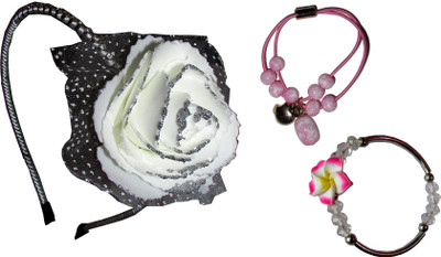 

GD Floral Hairband ,Rubberband,Bracelet Hair Accessory Set(Pink, White)