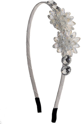 

The Ethnic Wears Metal Alloy, Silk Covered, Beeds, Crystal & CZ Stones, etc. Hair Band(Silver)