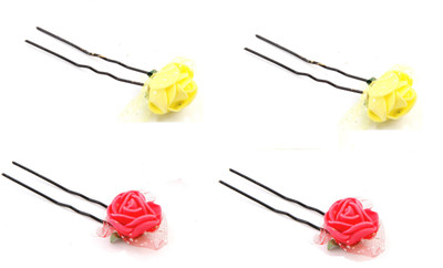 

Sanjog Flower Bun Pin/U Pin For Wedding/Party Hair Clip(Yellow, Red)