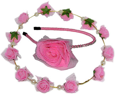 

Juhi Tiara and Hairband Hair Accessory Set(Pink)